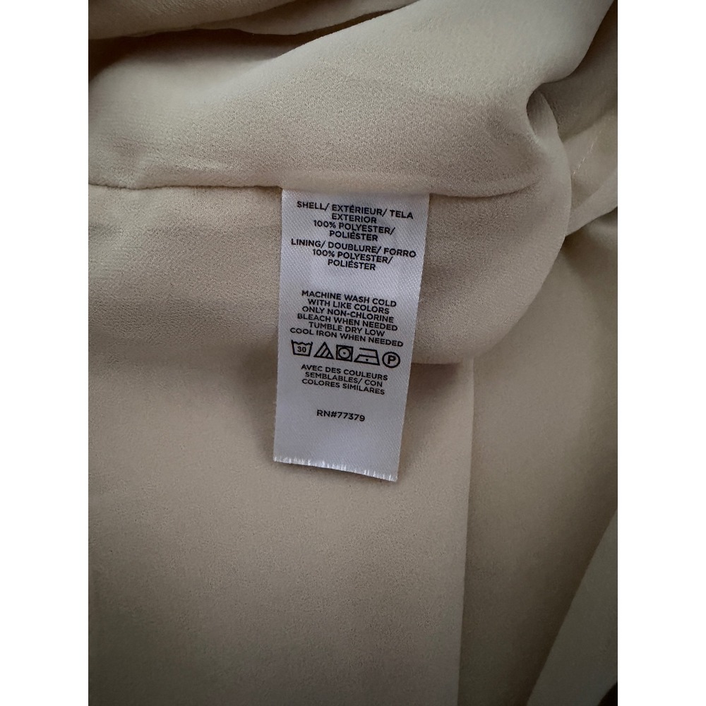 Ann Taylor Women Champagne Beige Satin Long Sleeve Side Tie Wrap Blouse Large - Picture 8 of 8